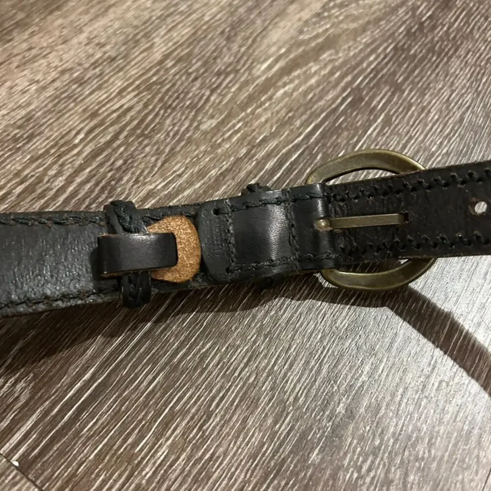 Vintage L.L.Bean Black Leather Beaded Belt Sz L Brass Buckle Western Boho Unisex